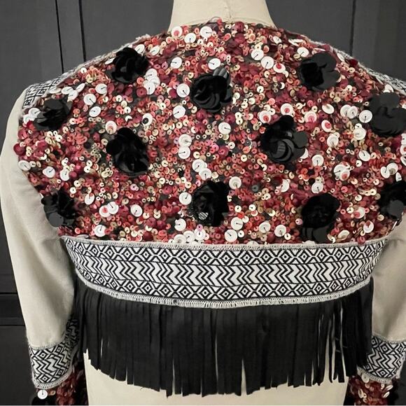 Nomadi Deluxe Artisan Leather Sequin Jacket XS New Boho  Sequins - Picture 5 of 14